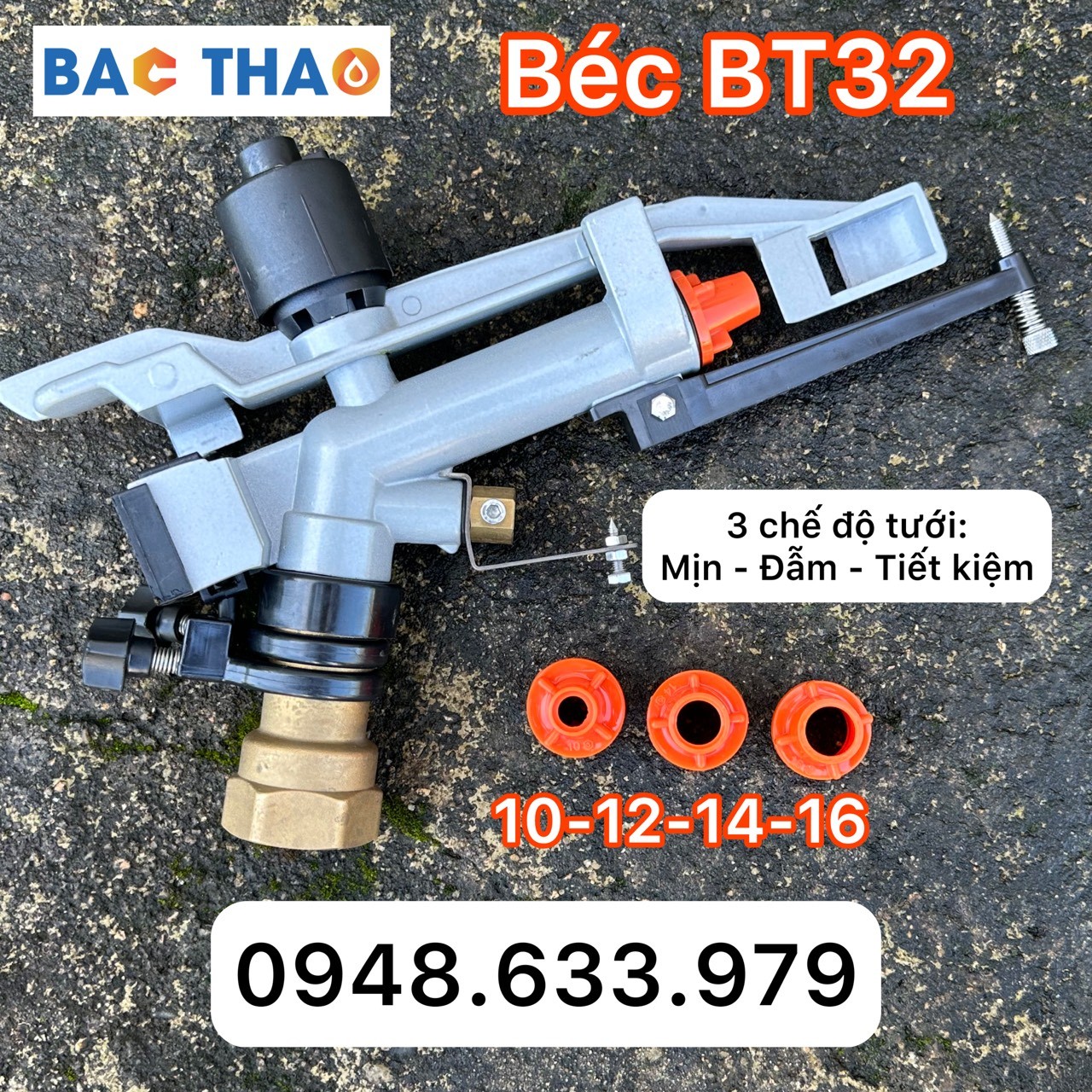 béc tưới BT32 có họng phun cam gắn ống ren 42 chạy bơm 2hp 3hp 4hp 5hp